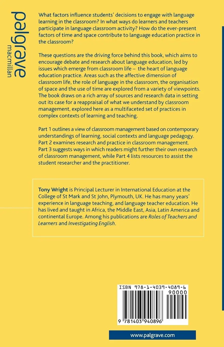 Rückseite: 9781403940896 | Classroom Management in Language Education | T. Wright | Taschenbuch