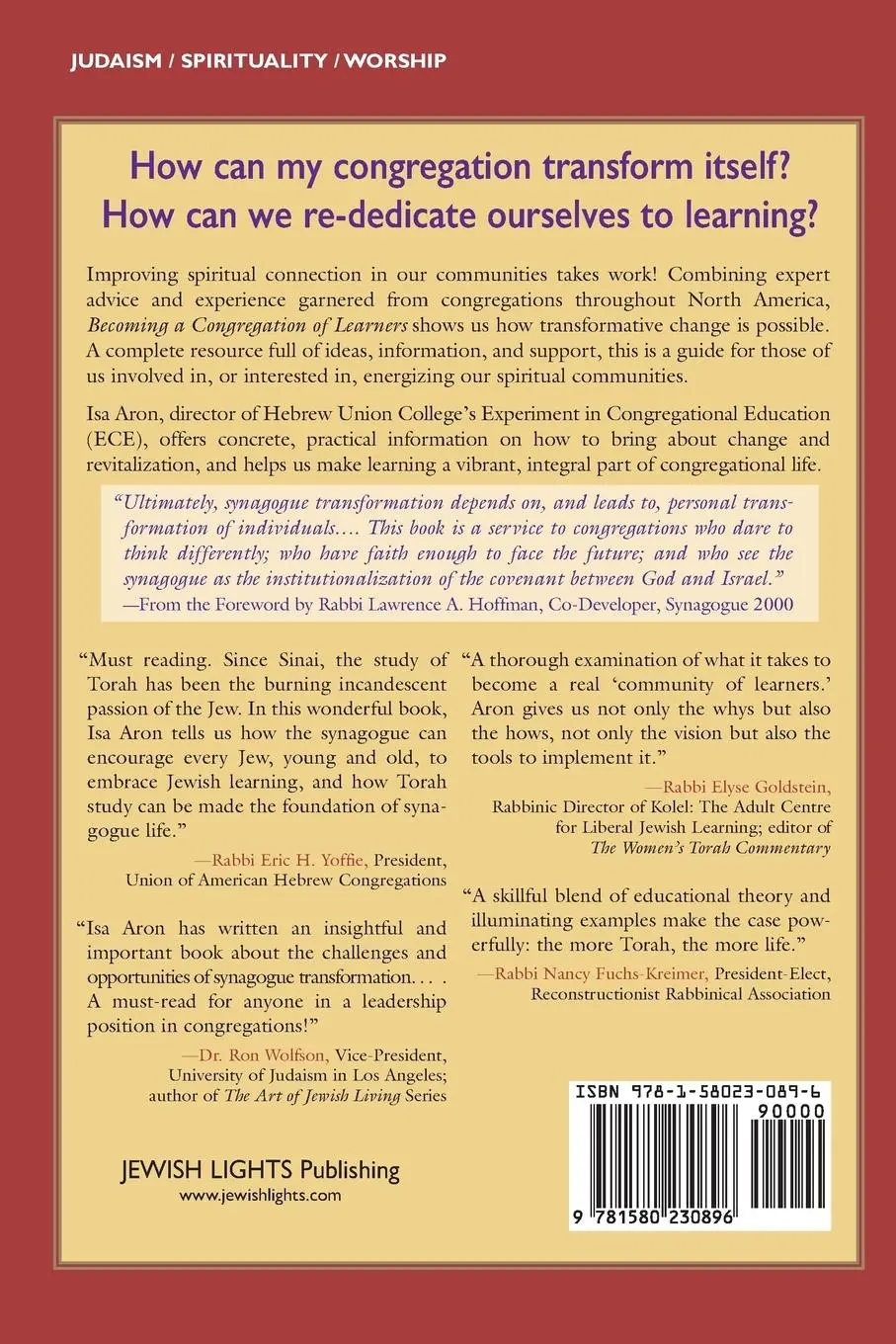Rückseite: 9781580230896 | Becoming a Congregation of Learners | Isa Aron | Taschenbuch | 2000