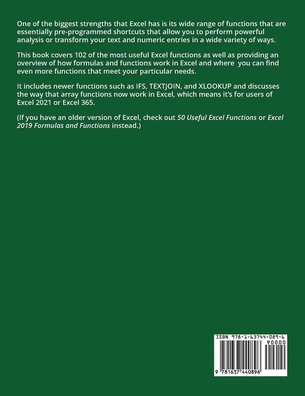 Rückseite: 9781637440896 | 102 Useful Excel 365 Functions | M. L. Humphrey | Buch | Gebunden