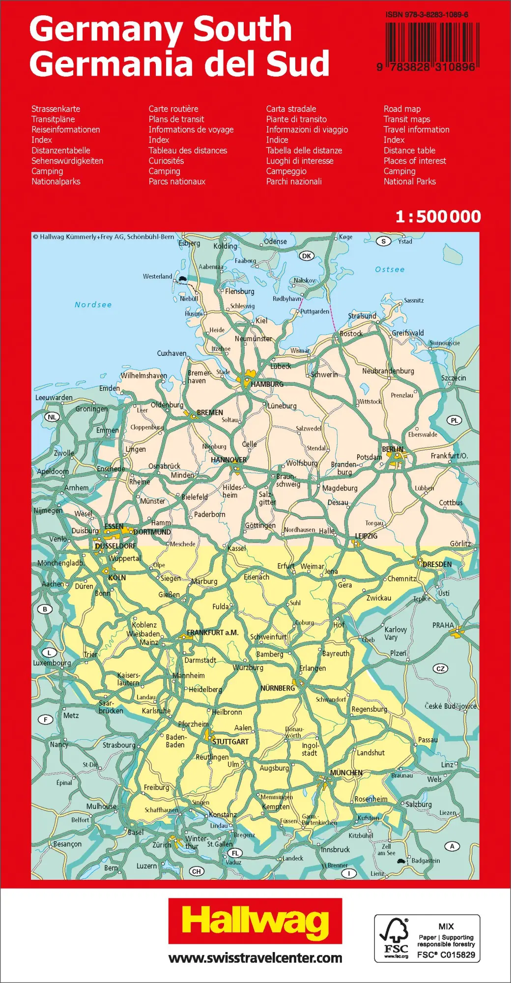 Rückseite: 9783828310896 | Hallwag Strassenkarte Deutschland Süd 1:500.000 | AG | (Land-)Karte