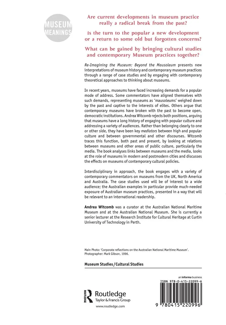 Rückseite: 9780415220996 | Re-Imagining the Museum | Beyond the Mausoleum | Andrea Witcomb | Buch