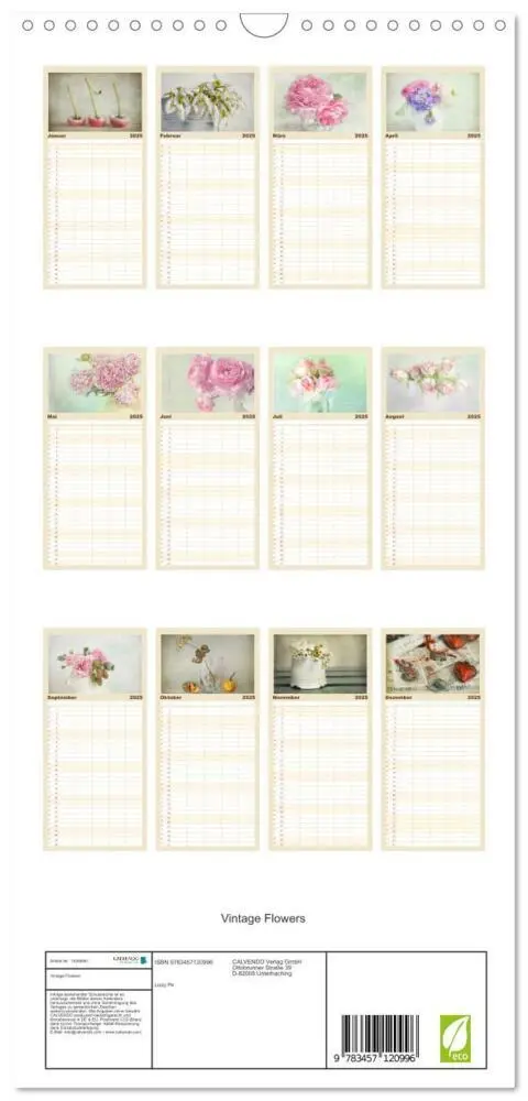 Bild: 9783457120996 | Familienplaner 2025 - Vintage Flowers mit 5 Spalten (Wandkalender,...