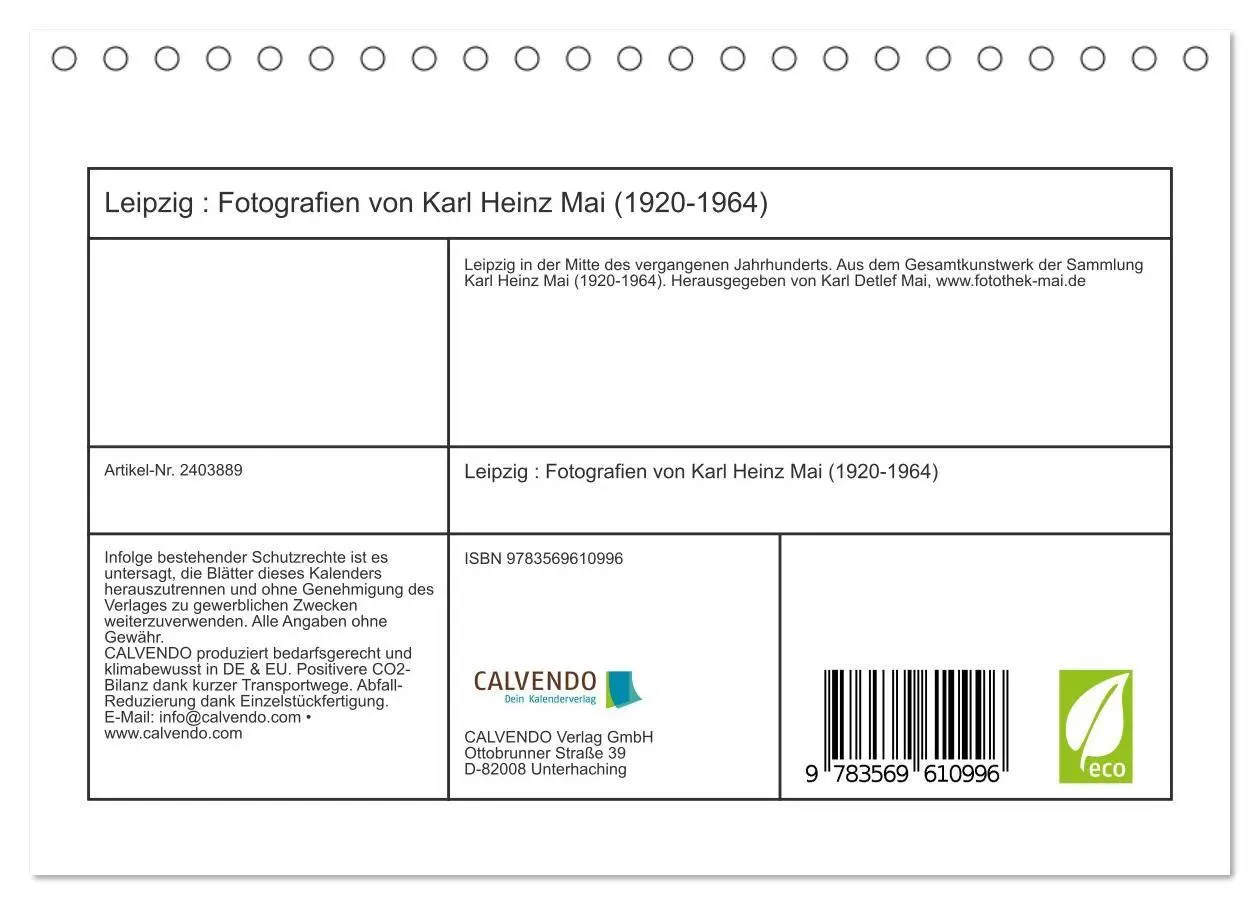 Bild: 9783569610996 | Leipzig : Fotografien von Karl Heinz Mai (1920-1964) (Tischkalender...