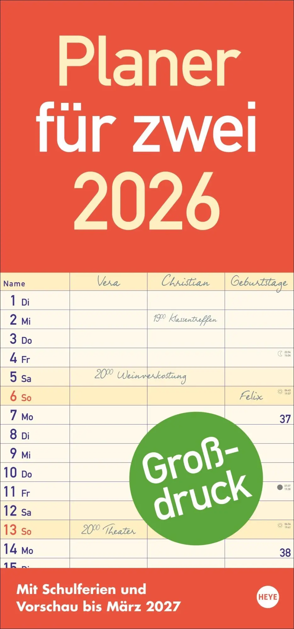 Cover: 9783756410996 | Großdruck Planer für zwei 2026 | Kalender | Bürokalender Heye | 14 S.