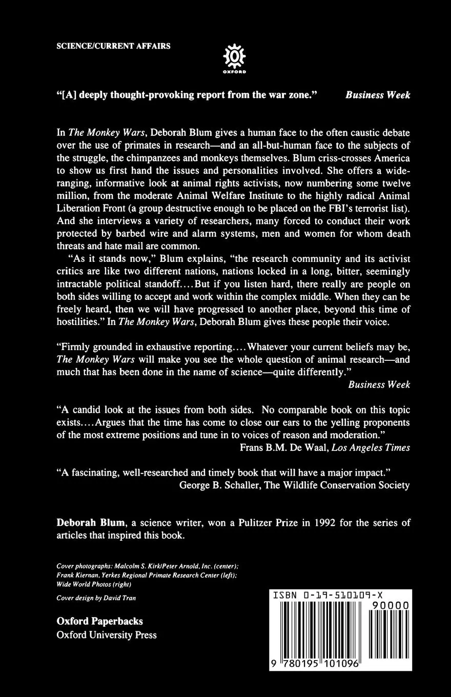 Rückseite: 9780195101096 | The Monkey Wars | Deborah Blum | Taschenbuch | Kartoniert / Broschiert