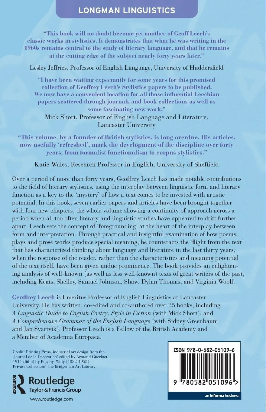 Rückseite: 9780582051096 | Language in Literature | Style and Foregrounding | Geoffrey Leech