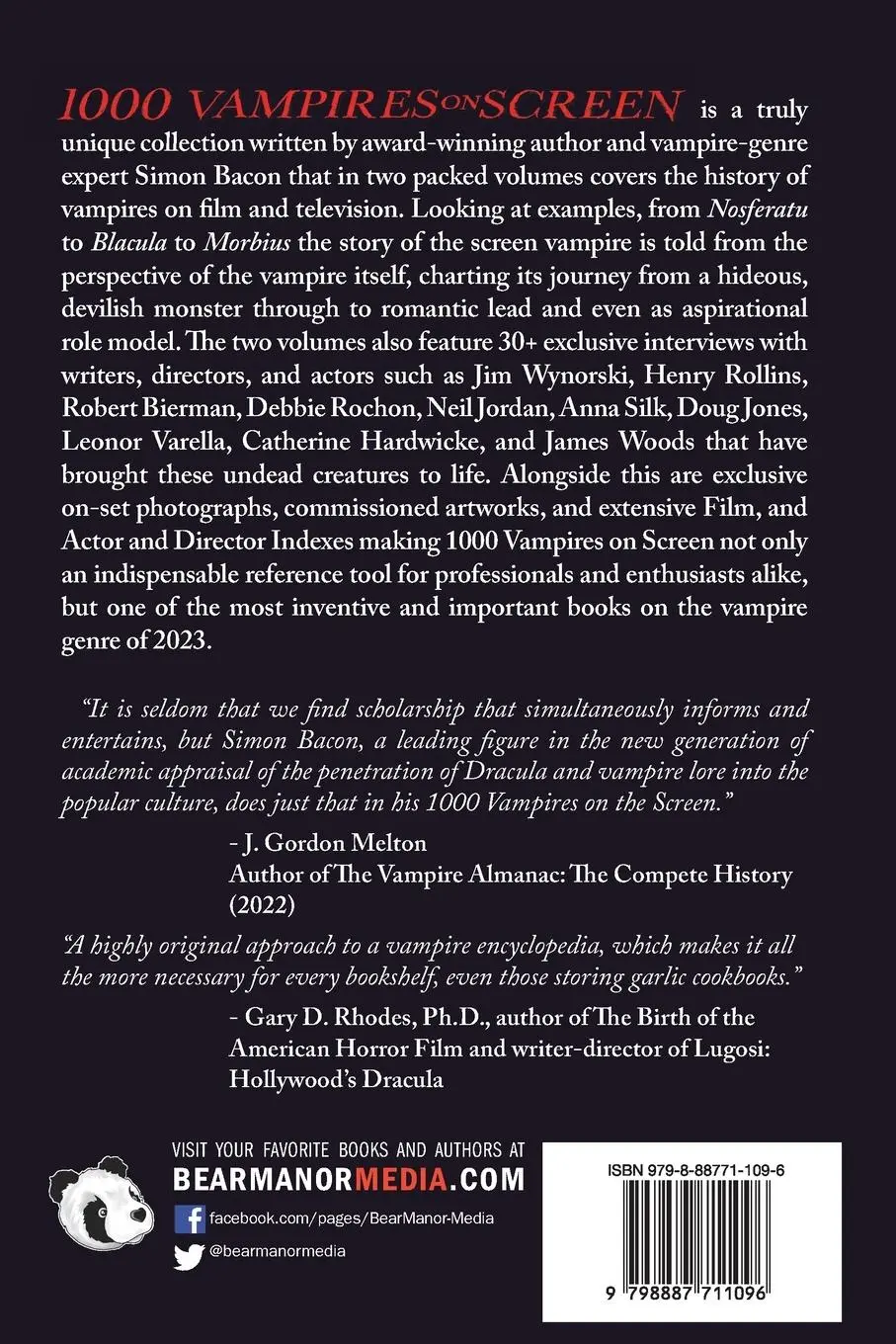 Rückseite: 9798887711096 | 1000 Vampires on Screen, Vol. 1 | A-J | Simon Bacon | Taschenbuch