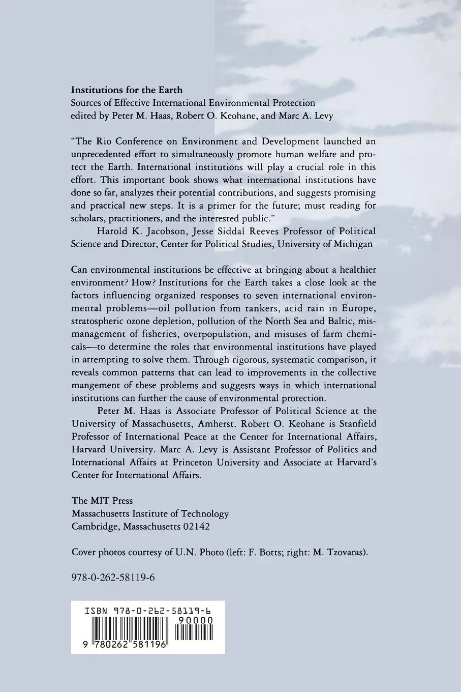 Rückseite: 9780262581196 | Institutions for the Earth | Peter M. Haas (u. a.) | Taschenbuch