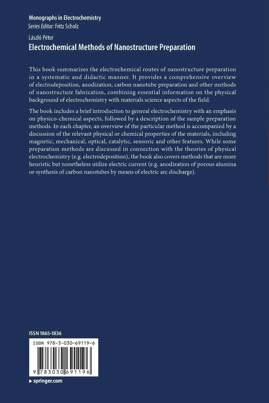 Rückseite: 9783030691196 | Electrochemical Methods of Nanostructure Preparation | László Péter