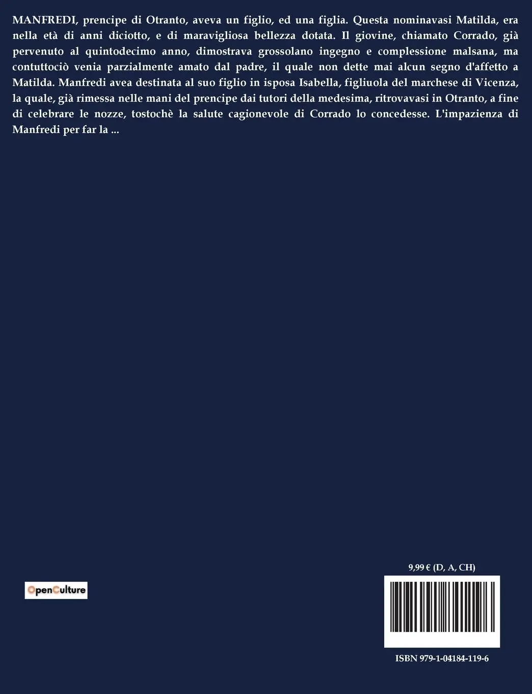 Rückseite: 9791041841196 | Il castello di Otranto | Un classico della letteratura gotica inglese