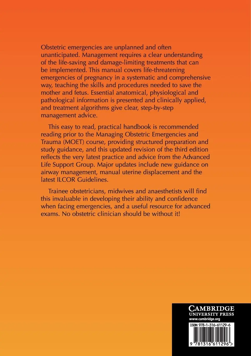 Rückseite: 9781316611296 | Managing Obstetric Emergencies and Trauma | Paterson-Brown (u. a.)
