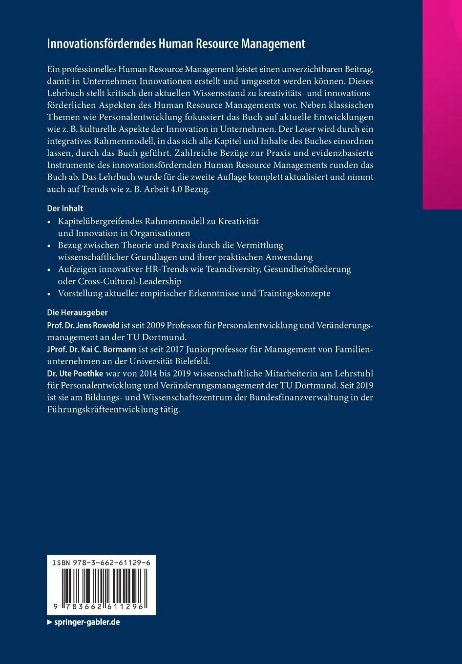 Rückseite: 9783662611296 | Innovationsförderndes Human Resource Management | Jens Rowold (u. a.)