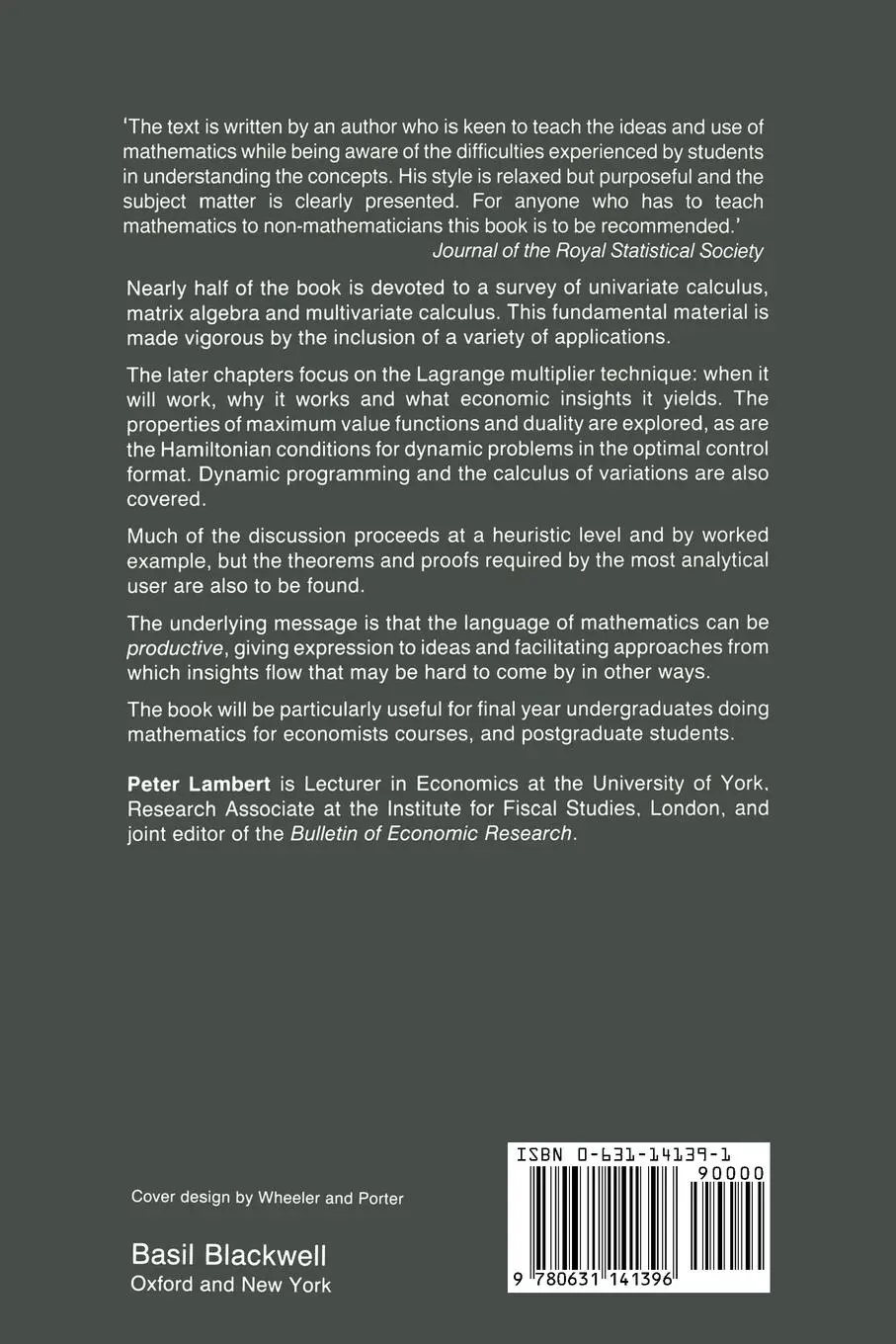Rückseite: 9780631141396 | Advanced Math for Economics | Static and Dynamic Optimization | Buch