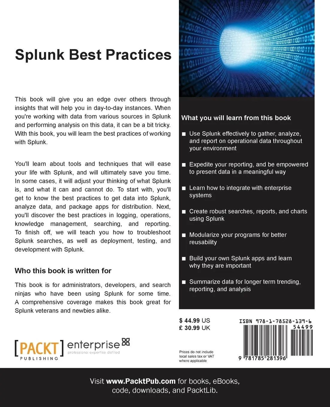 Rückseite: 9781785281396 | Splunk Best Practices | Travis Marlette | Taschenbuch | Englisch