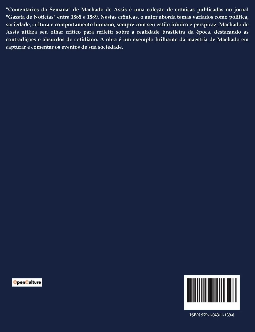 Rückseite: 9791043111396 | Comentários da Semana | Machado De Assis | Taschenbuch | Portugiesisch