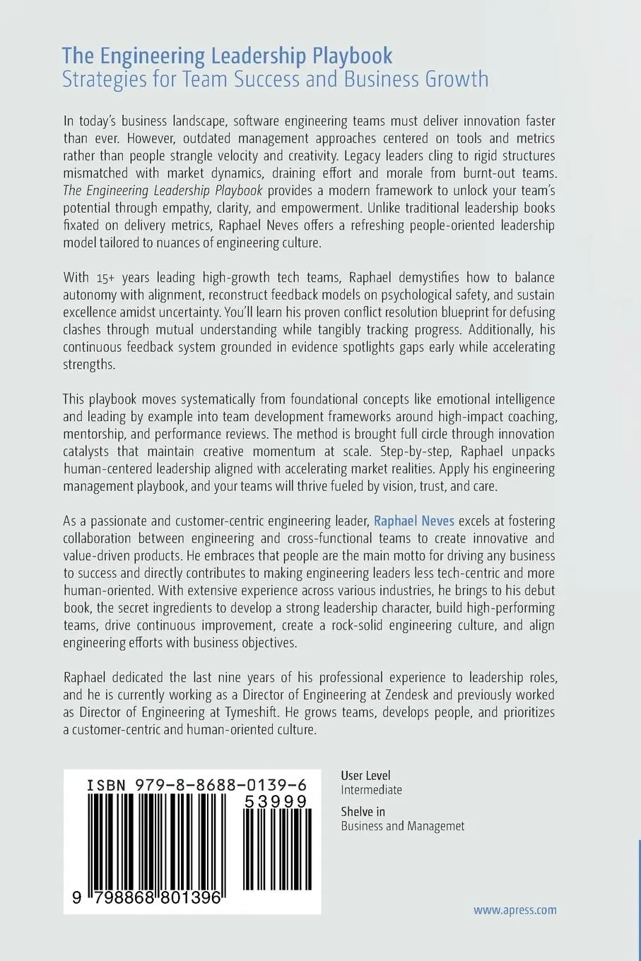 Rückseite: 9798868801396 | The Engineering Leadership Playbook | Raphael Neves | Taschenbuch