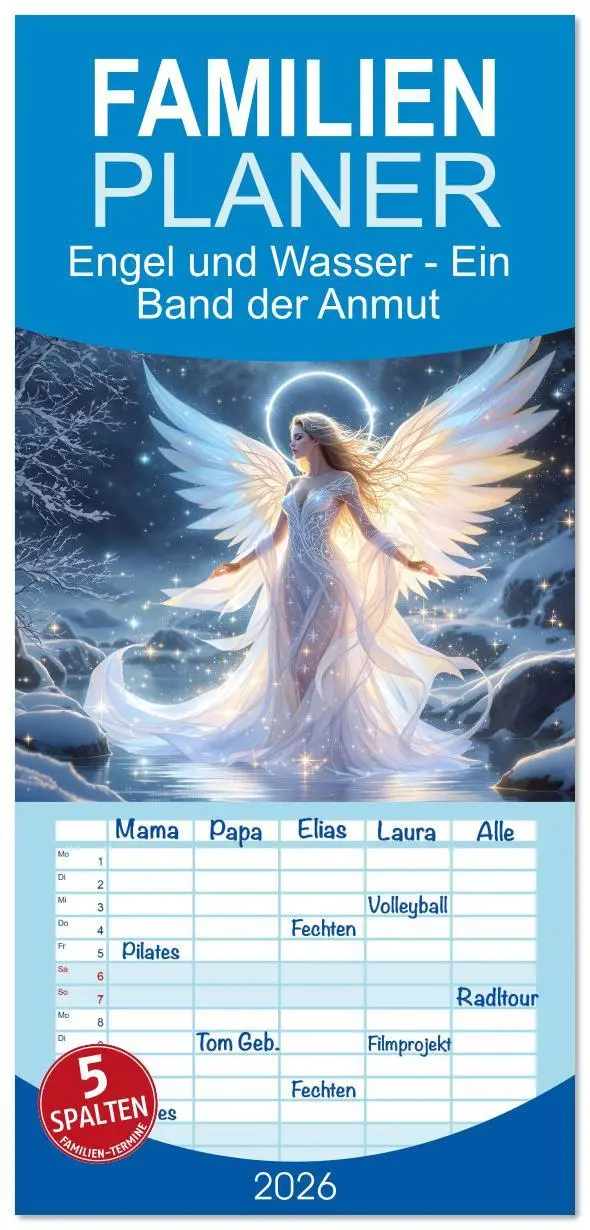 Cover: 9783516611496 | Familienplaner 2026 - Engel und Wasser - Ein Band der Anmut mit 5...