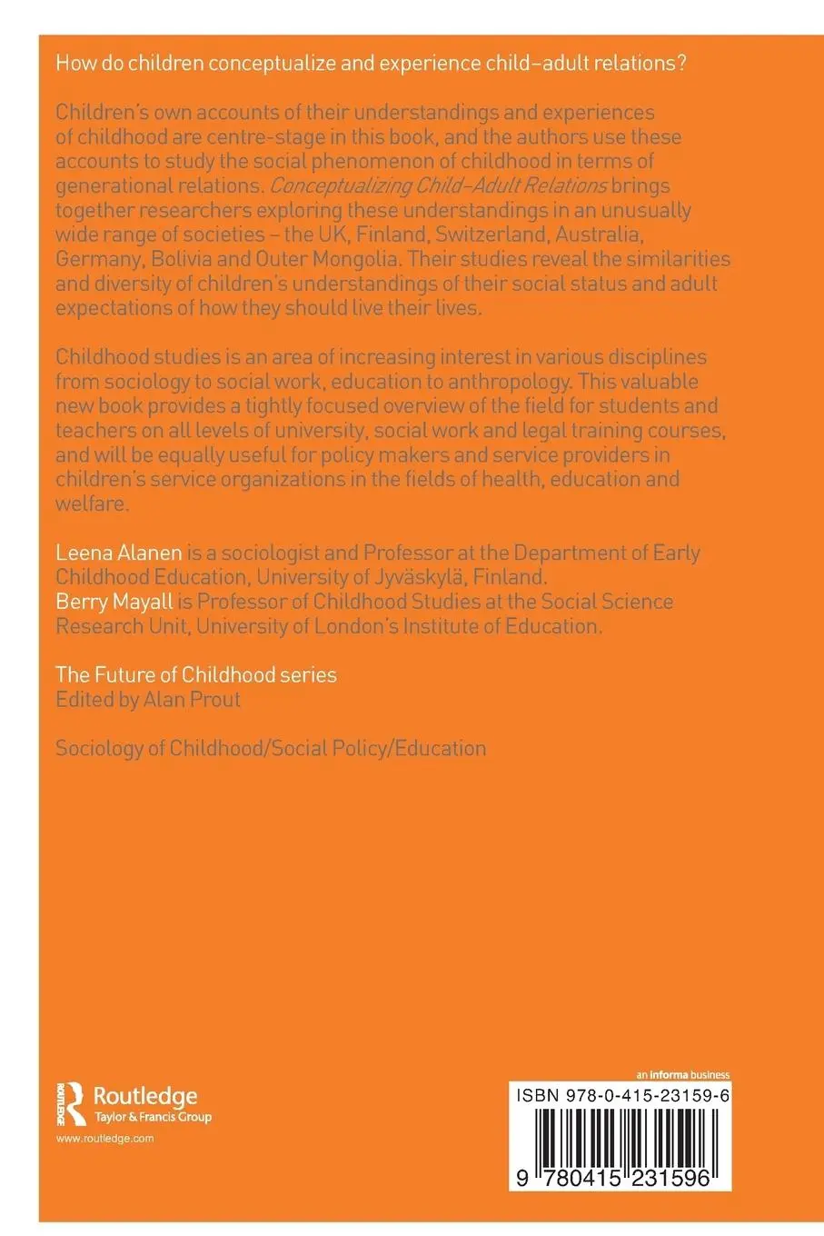 Rückseite: 9780415231596 | Conceptualising Child-Adult Relations | Leena Alanen (u. a.) | Buch