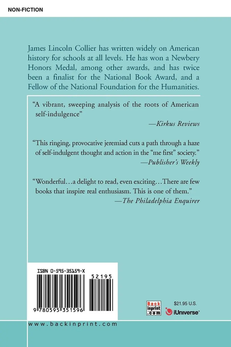 Rückseite: 9780595351596 | The Rise of Selfishness in America | James Lincoln Collier | Buch
