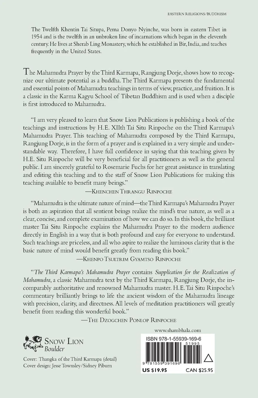 Rückseite: 9781559391696 | The Third Karmapa's Mahamudra Prayer | Tai Situ | Taschenbuch | 2002