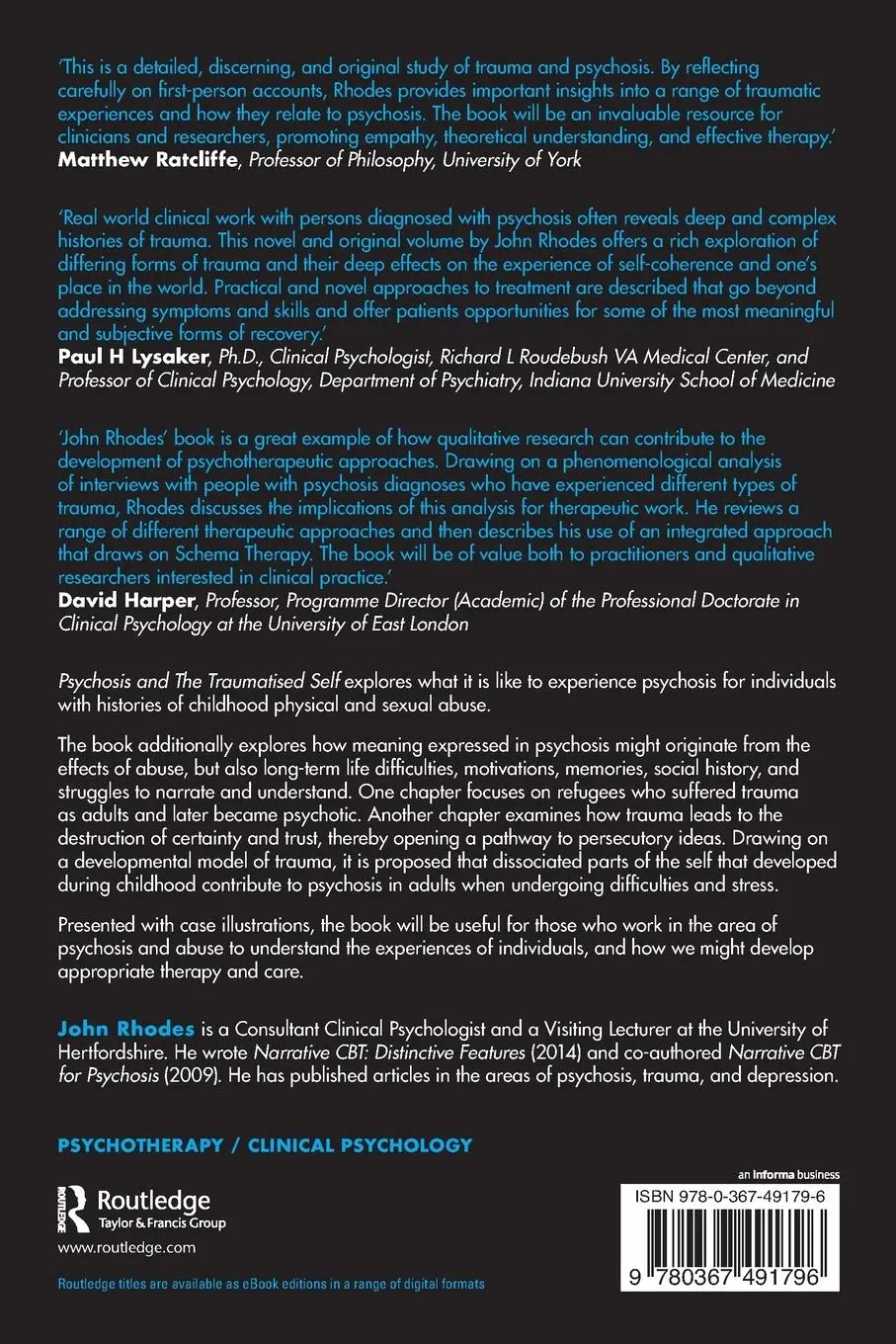 Rückseite: 9780367491796 | Psychosis and The Traumatised Self | Understanding and Change | Rhodes