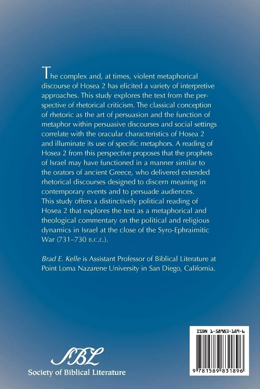 Rückseite: 9781589831896 | Hosea 2 | Metaphor and Rhetoric in Historical Perspective | Kelle