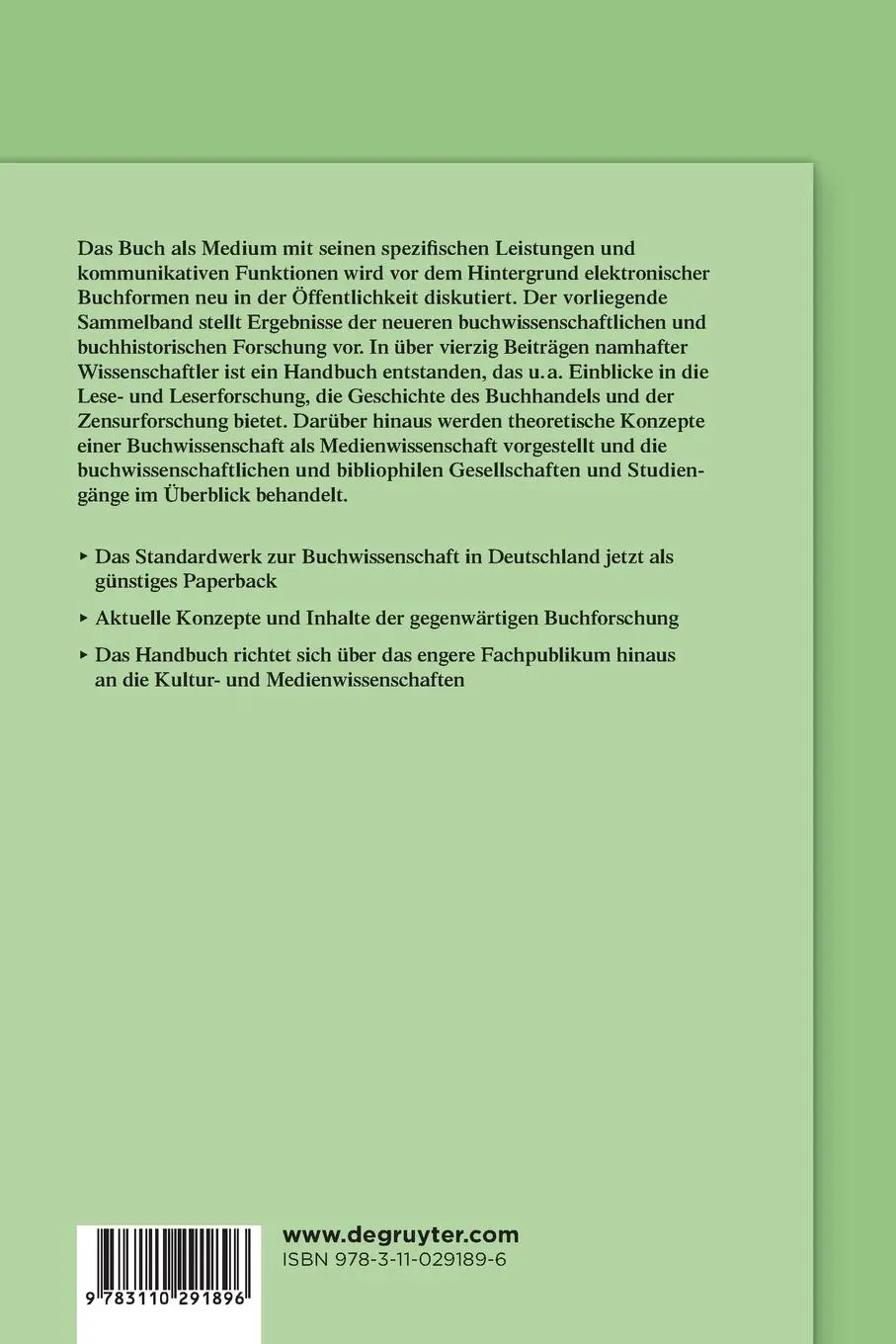 Rückseite: 9783110291896 | Buchwissenschaft in Deutschland | Ein Handbuch | Ursula Rautenberg