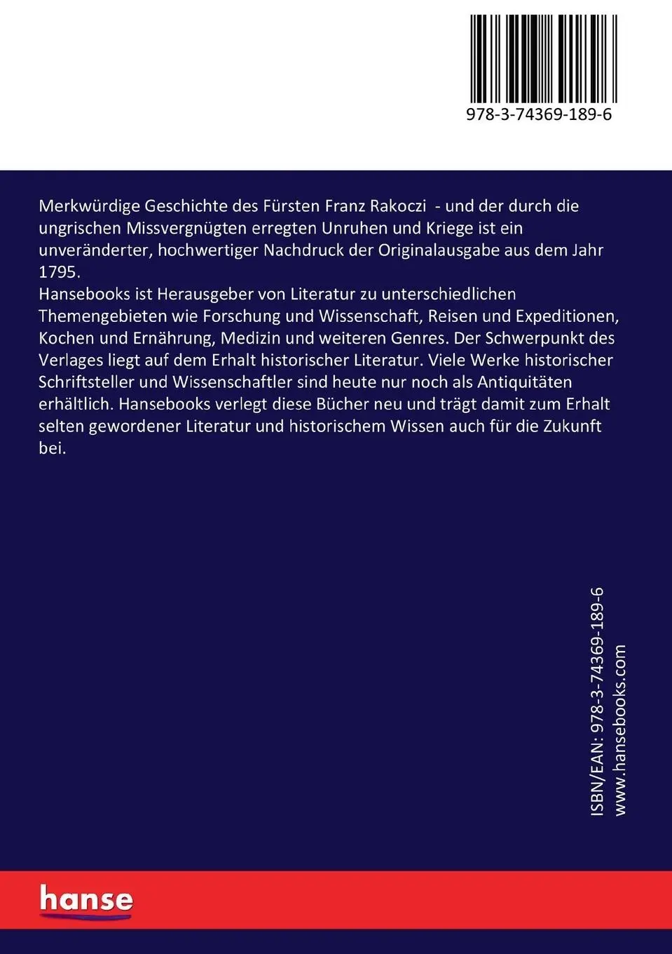 Rückseite: 9783743691896 | Merkwürdige Geschichte des Fürsten Franz Rakoczi | II | Taschenbuch