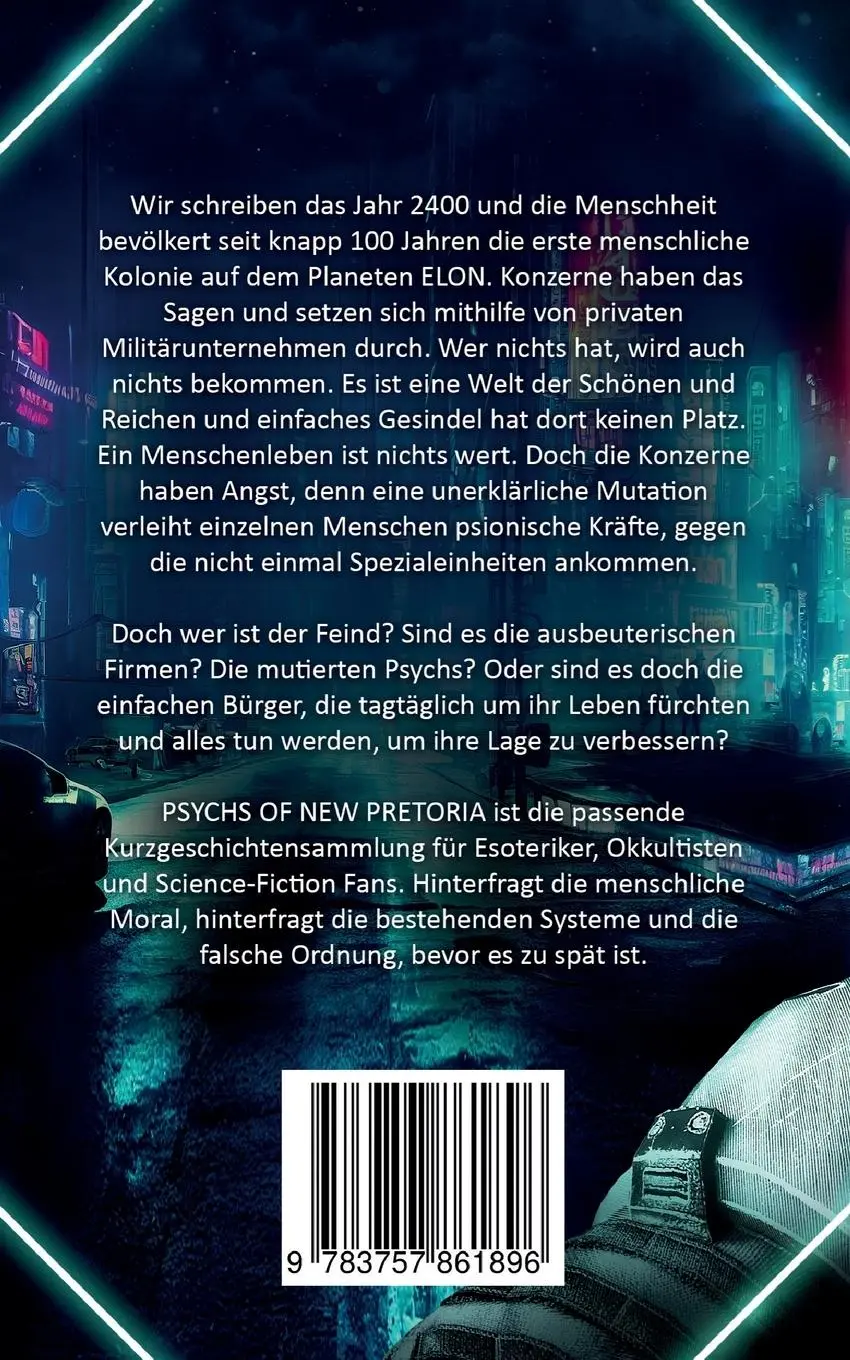 Rückseite: 9783757861896 | Psychs of New Pretoria | Kurzgeschichten aus einer verstörenden Stadt