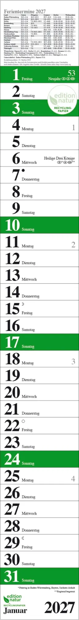 Bild: 9783819301896 | Streifenplaner Praktika Grün Recyclingpapier 2027 | Verlag Korsch