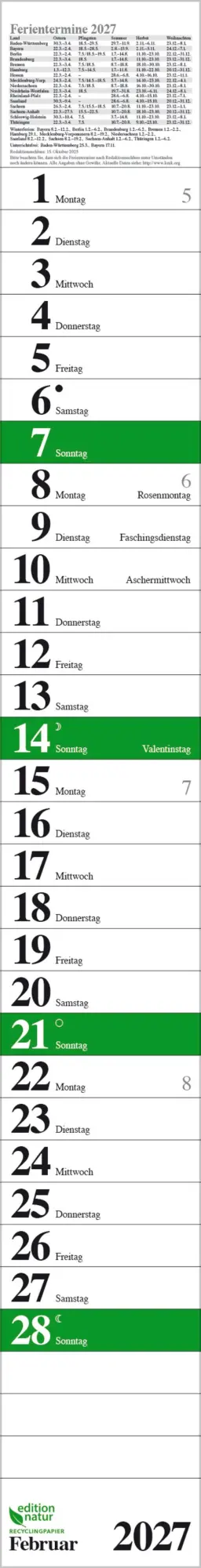 Bild: 9783819301896 | Streifenplaner Praktika Grün Recyclingpapier 2027 | Verlag Korsch