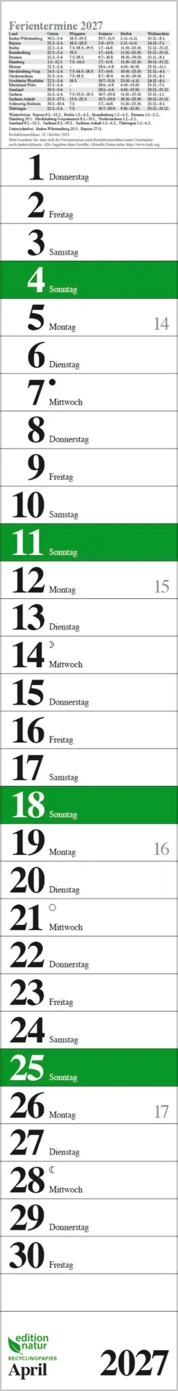 Bild: 9783819301896 | Streifenplaner Praktika Grün Recyclingpapier 2027 | Verlag Korsch