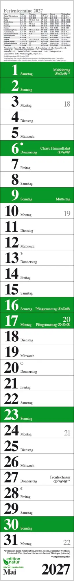 Bild: 9783819301896 | Streifenplaner Praktika Grün Recyclingpapier 2027 | Verlag Korsch