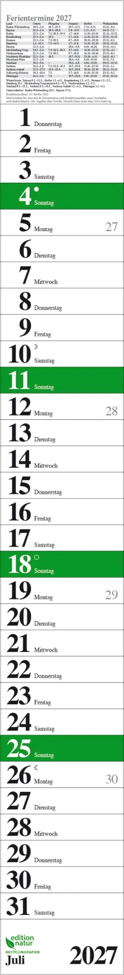 Bild: 9783819301896 | Streifenplaner Praktika Grün Recyclingpapier 2027 | Verlag Korsch