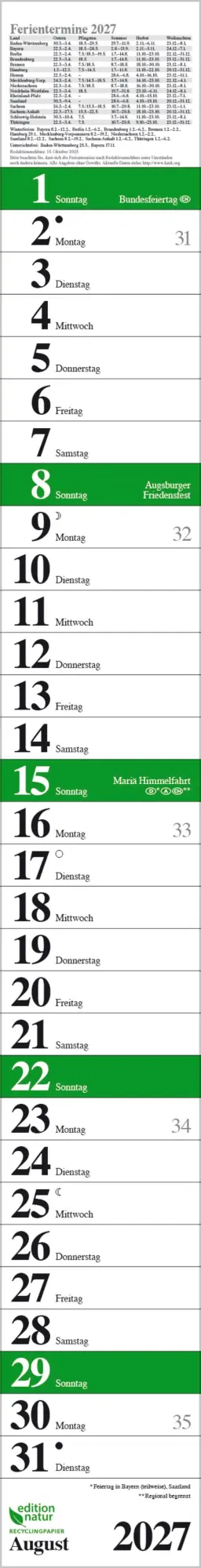 Bild: 9783819301896 | Streifenplaner Praktika Grün Recyclingpapier 2027 | Verlag Korsch