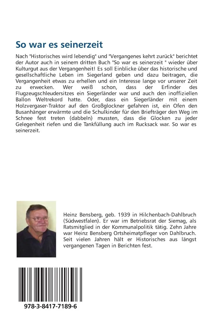 Rückseite: 9783841771896 | So war es seinerzeit | Heinz Bensberg | Taschenbuch | 128 S. | Deutsch