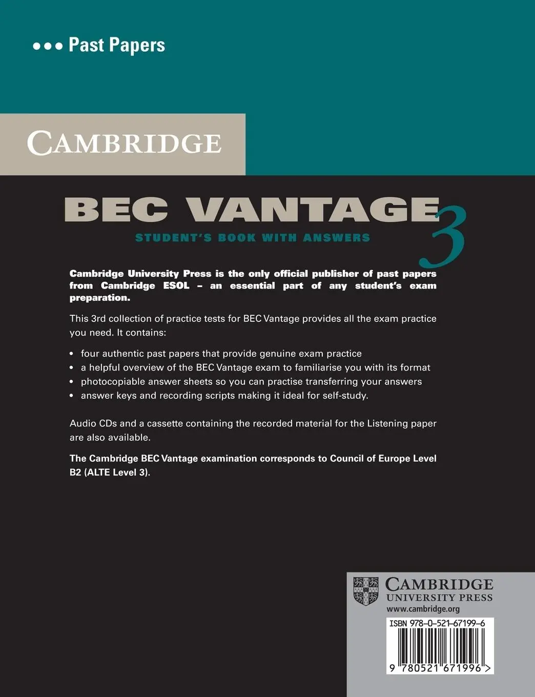 Rückseite: 9780521671996 | Cambridge BEC Vantage 3 with Answers | Taschenbuch | Englisch | 2006