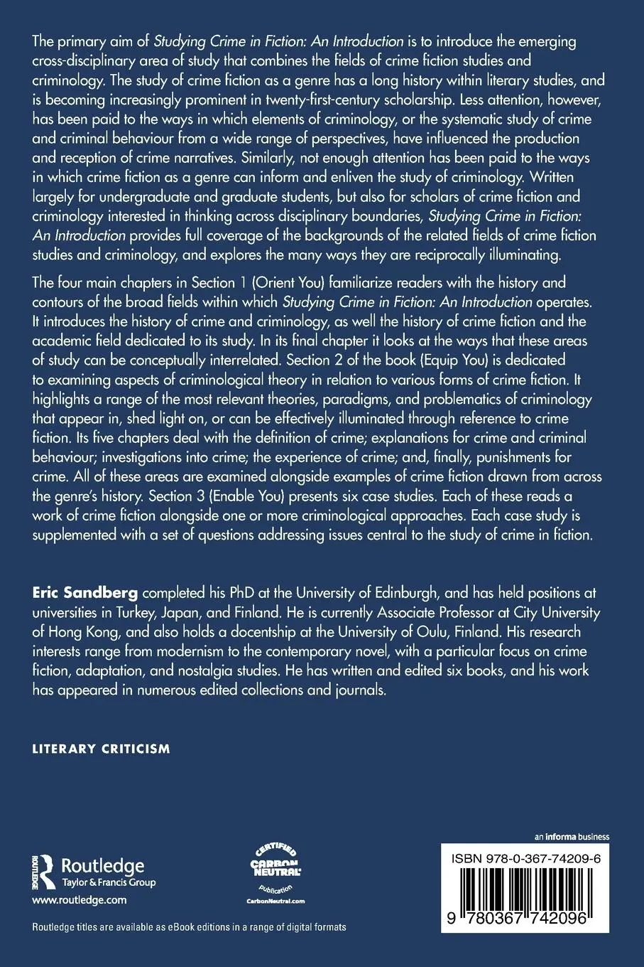 Rückseite: 9780367742096 | Studying Crime in Fiction | An Introduction | Eric Sandberg | Buch