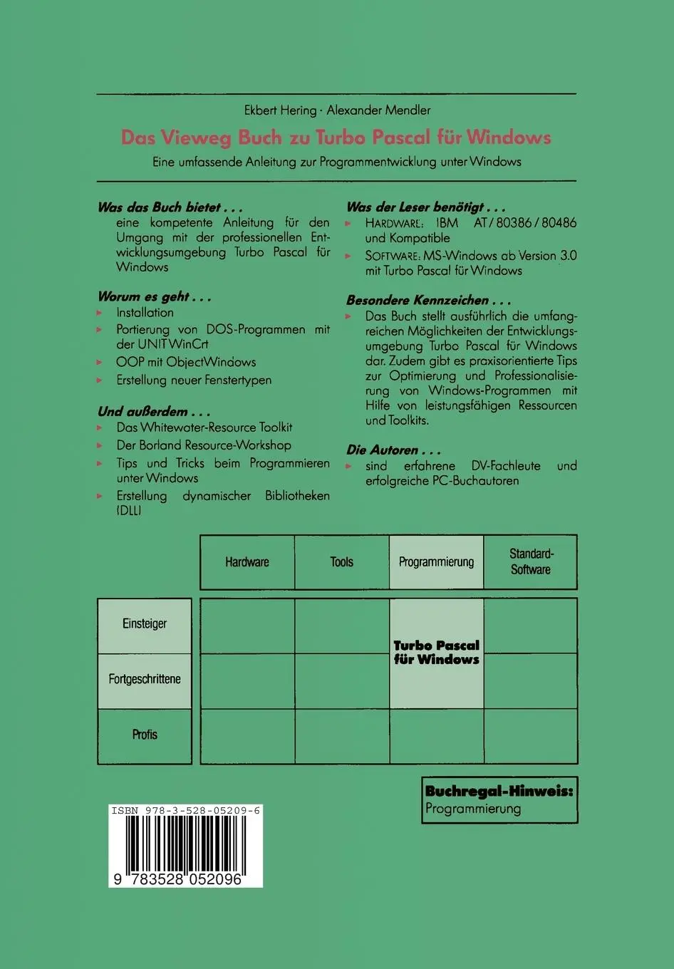 Rückseite: 9783528052096 | Das Vieweg Buch zu Turbo Pascal für Windows | Ekbert Hering | Buch | v