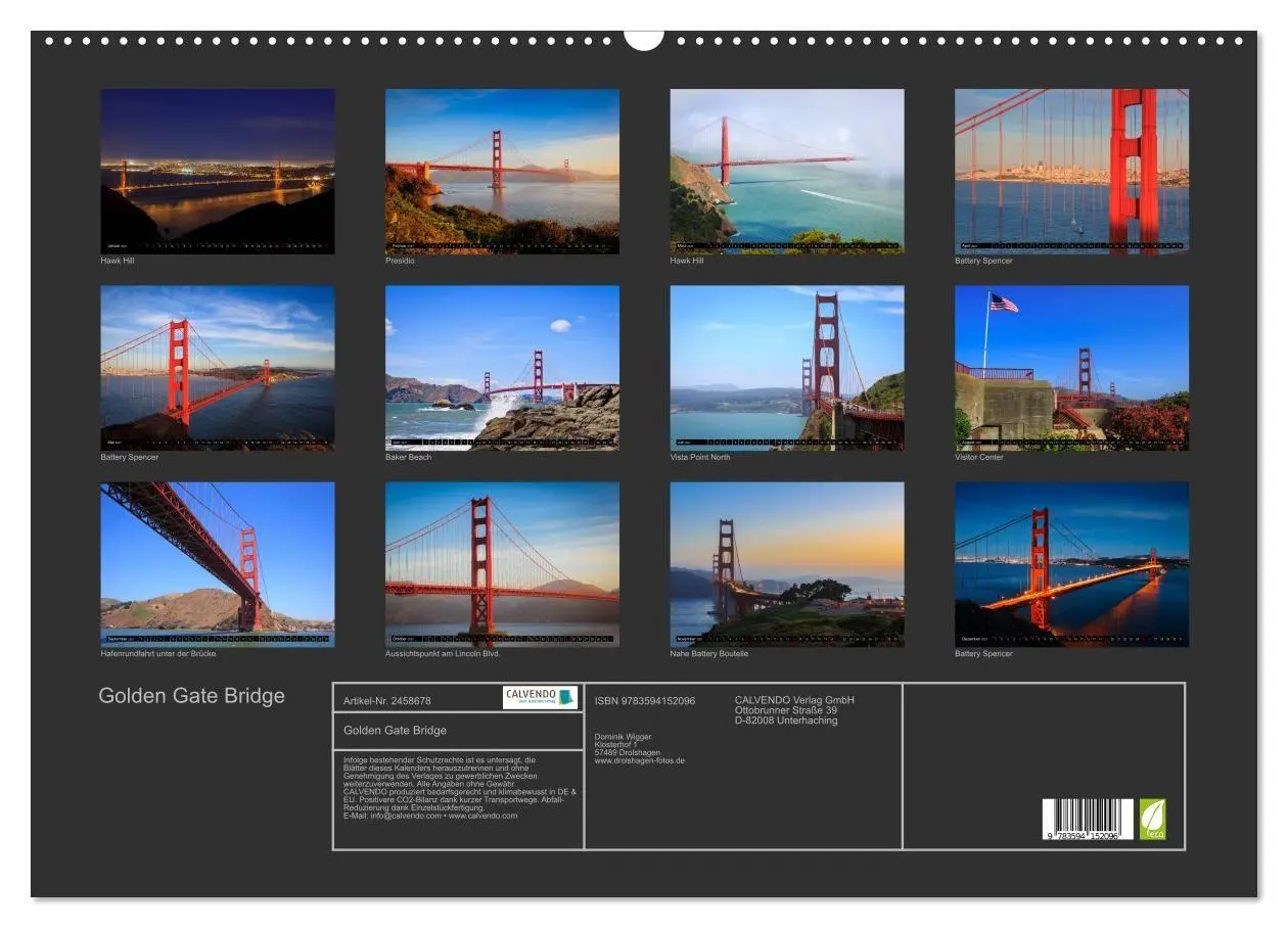 Bild: 9783594152096 | Golden Gate Bridge (Wandkalender 2027 DIN A2 quer), CALVENDO...