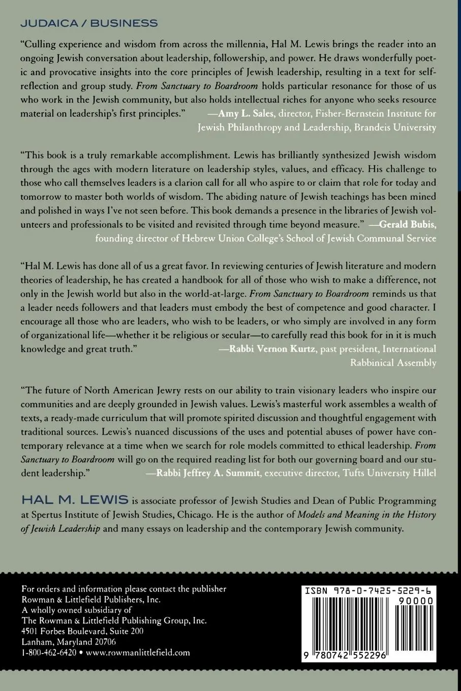 Rückseite: 9780742552296 | From Sanctuary to Boardroom | A Jewish Approach to Leadership | Lewis