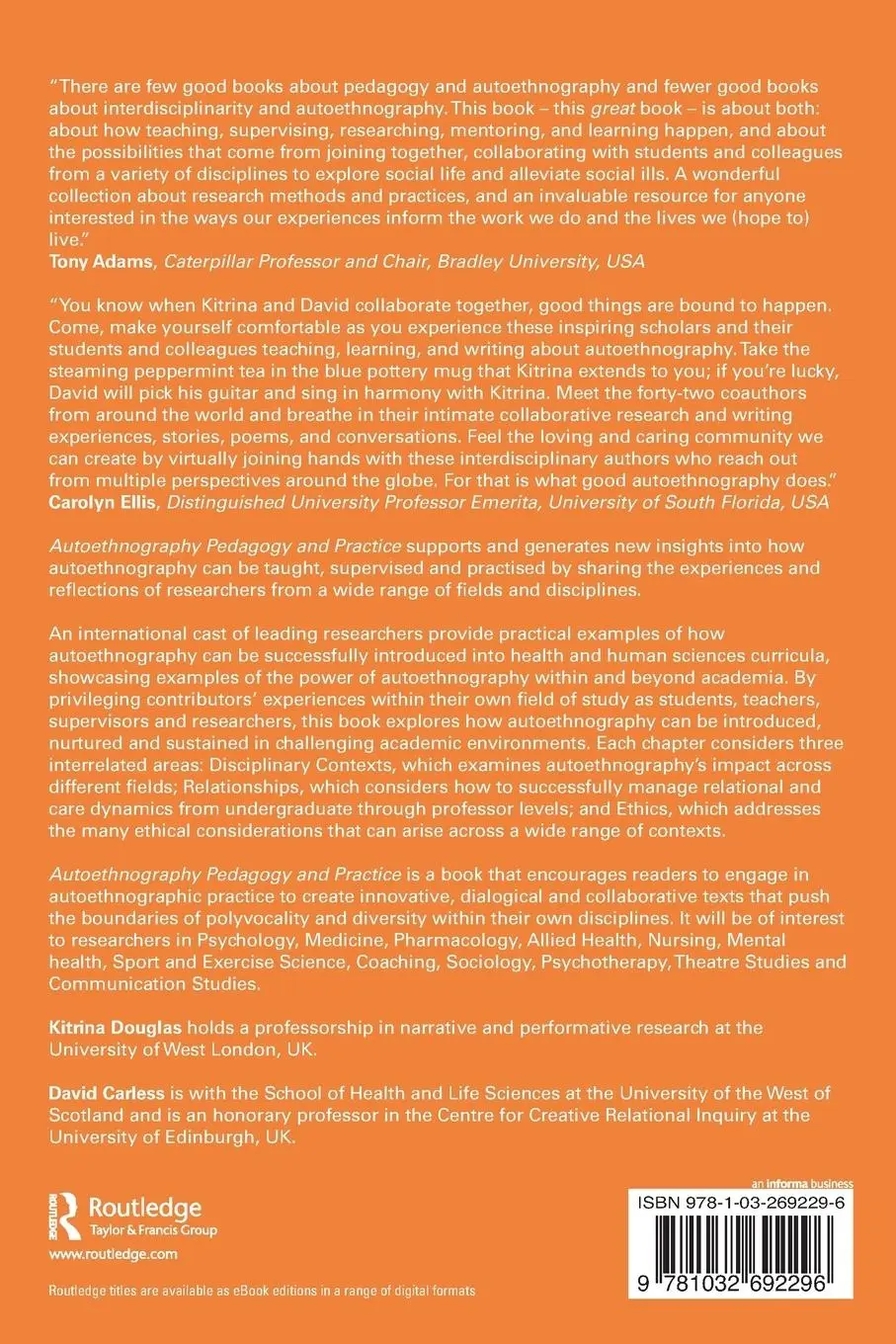 Rückseite: 9781032692296 | Autoethnography Pedagogy and Practice | Kitrina Douglas (u. a.) | Buch