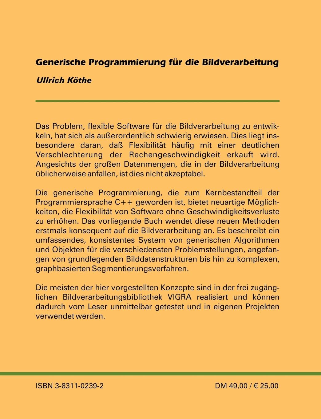 Rückseite: 9783831102396 | Generische Programmierung für die Bildverarbeitung | Ullrich Köthe
