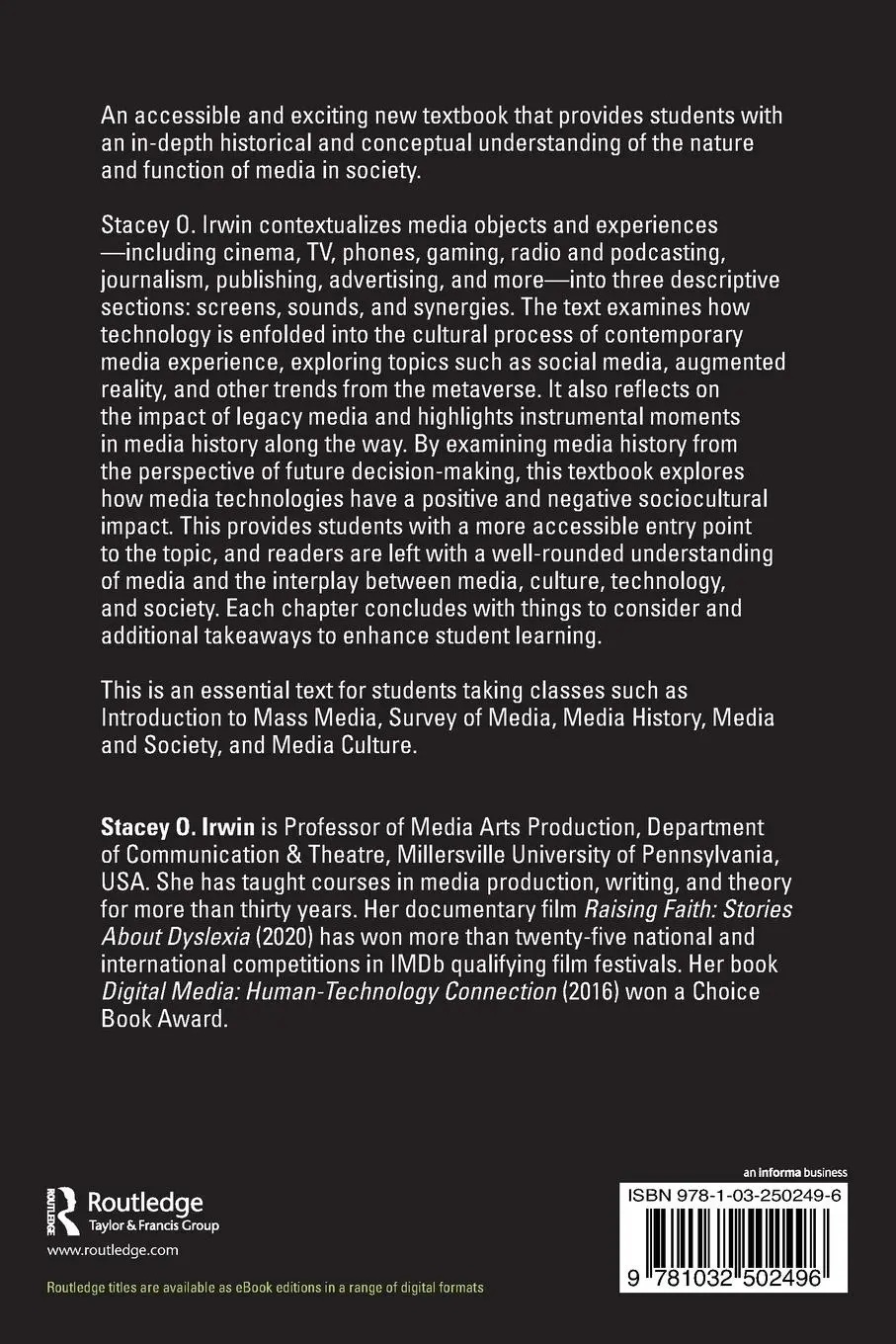 Rückseite: 9781032502496 | Survey of Media | Screens, Sounds, and Synergies | Stacey O. Irwin