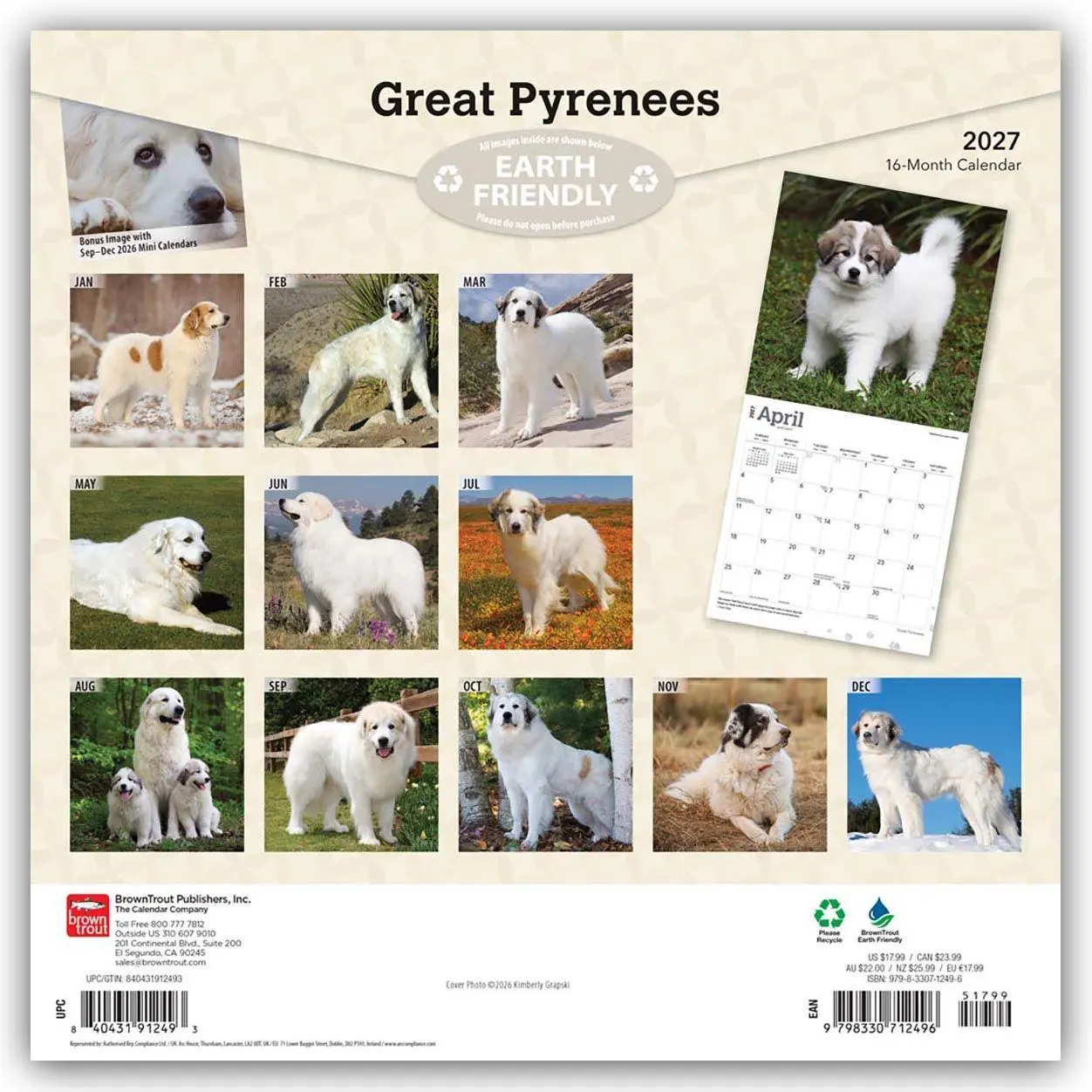Rückseite: 9798330712496 | Great Pyrenees - Pyrenäenberghund 2027 - 16-Monatskalender | Kalender