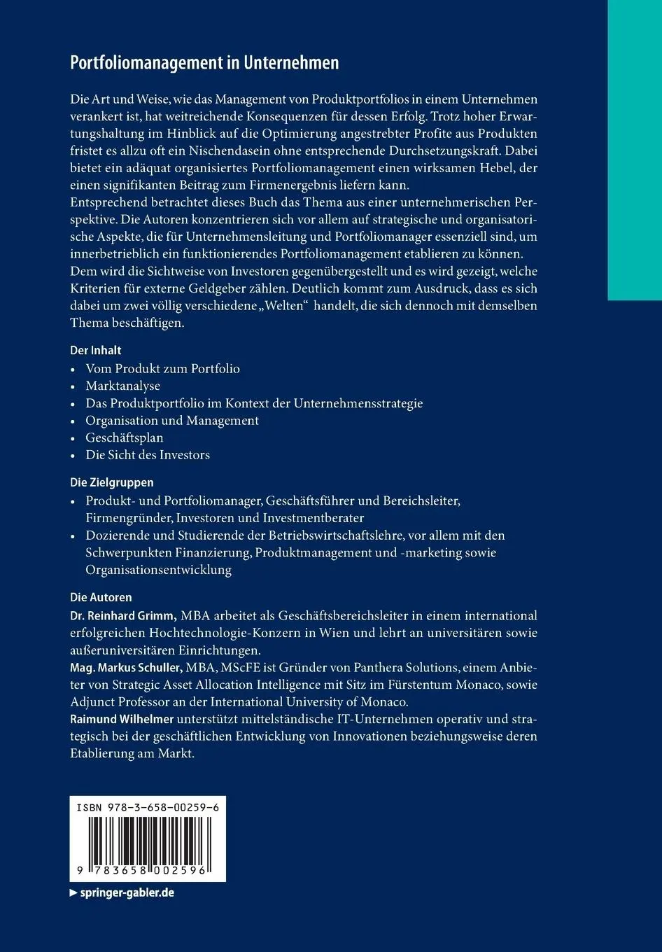 Rückseite: 9783658002596 | Portfoliomanagement in Unternehmen | Reinhard Grimm (u. a.) | Buch