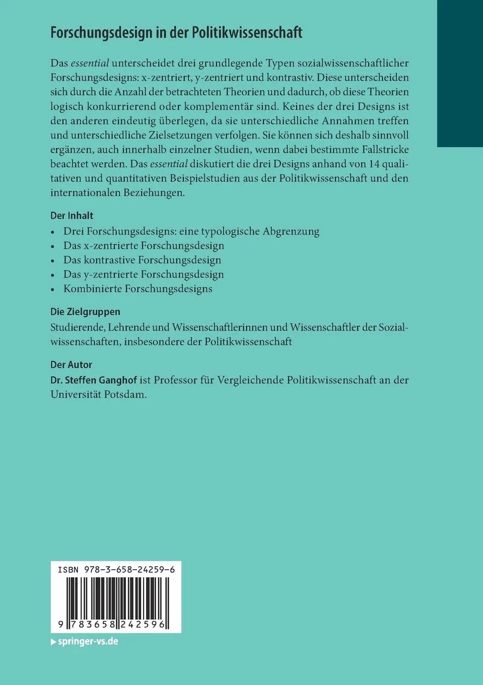 Rückseite: 9783658242596 | Forschungsdesign in der Politikwissenschaft | Steffen Ganghof | Buch