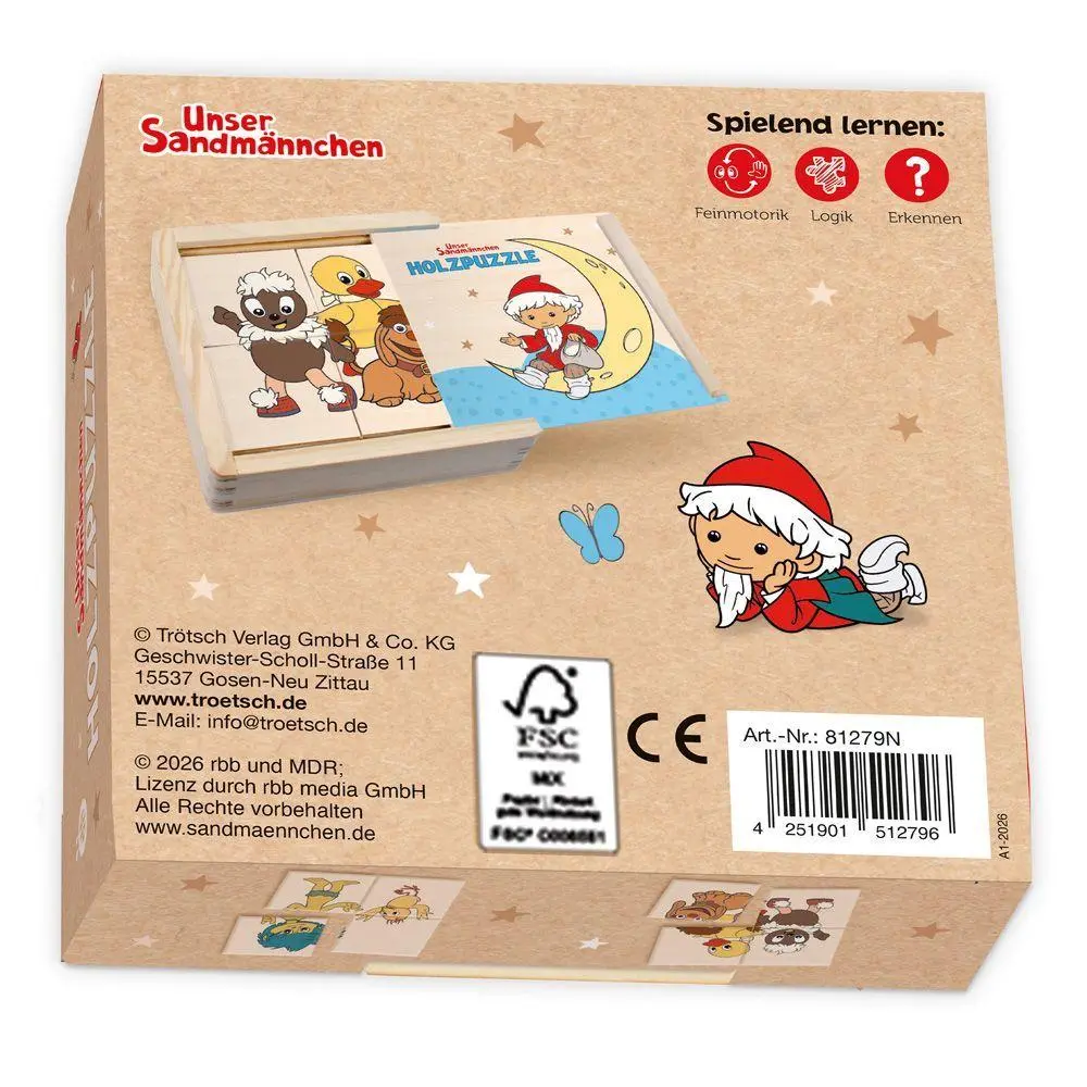Bild: 4251901512796 | TRÖTSCH - Unser Sandmännchen Holzpuzzle 4x4 Teile | KG | Spiel | 2026