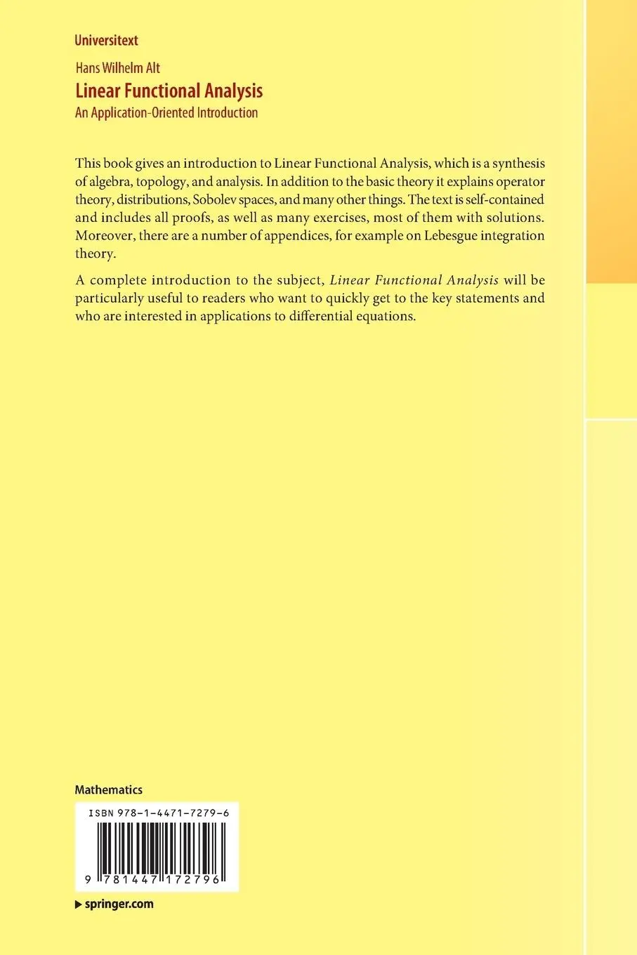 Rückseite: 9781447172796 | Linear Functional Analysis | An Application-Oriented Introduction