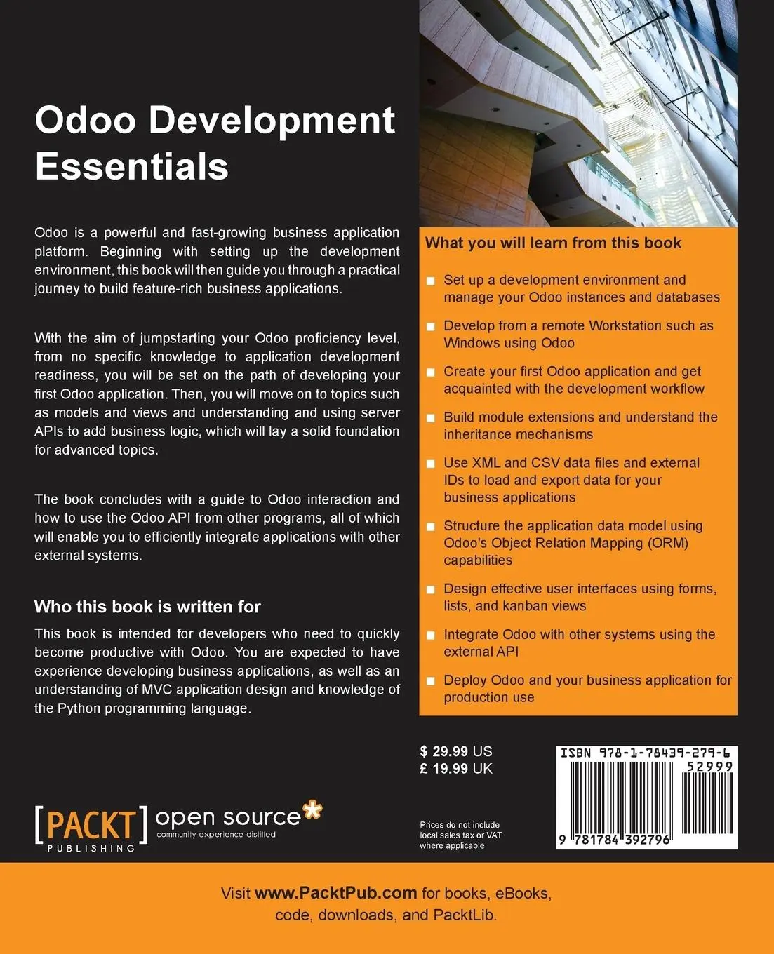 Rückseite: 9781784392796 | Odoo Development Essentials | Daniel Reis | Taschenbuch | Englisch